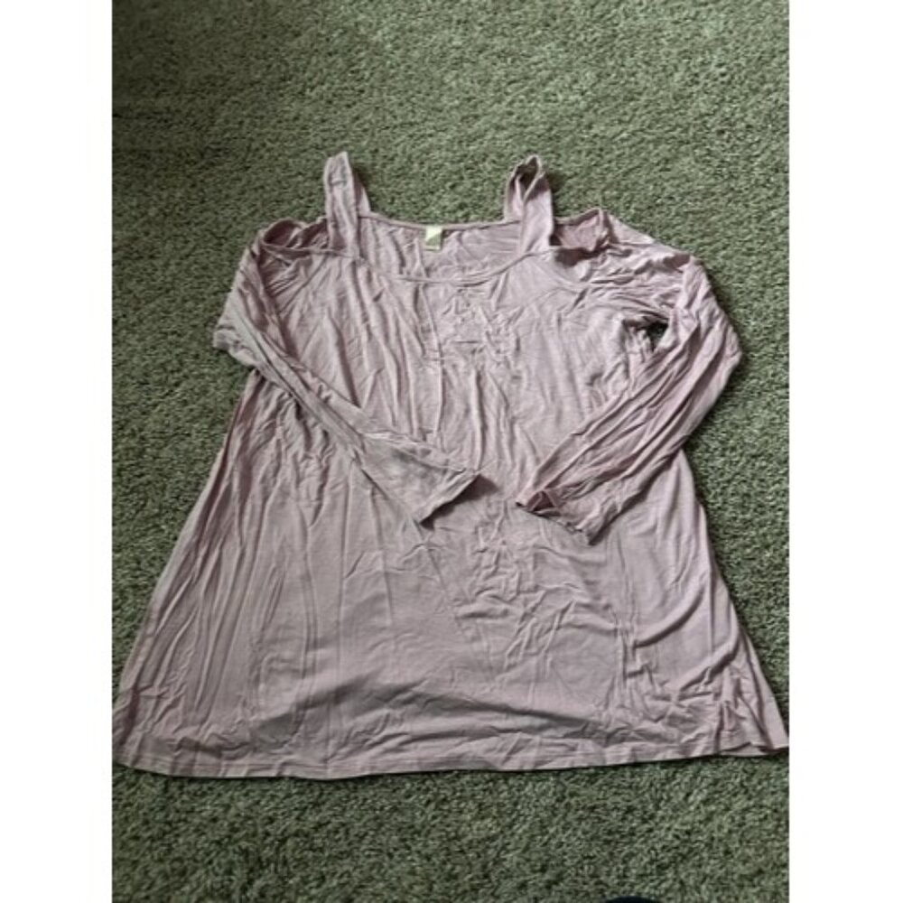 Blue Leopard Womens Pull Over Cold Shoulder Light Purple Top Plus Size 3XL